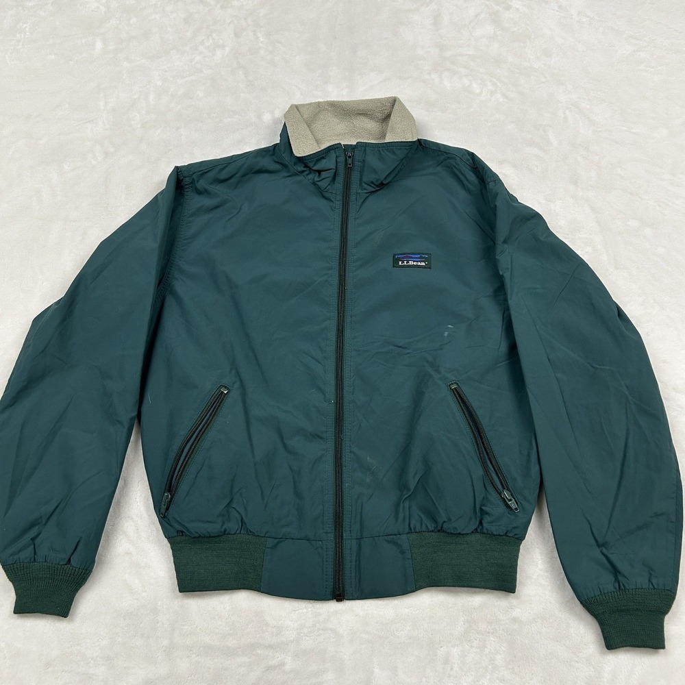 LL Bean Three-Season Jacket Mens M Green Fleece Lined Bomber Nylon Shell
